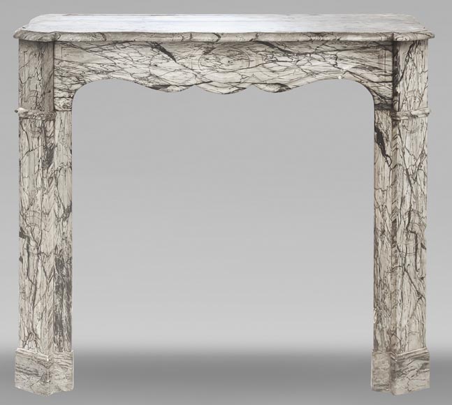 Louis XV style fireplace, Pompadour model, in blue flowered marble Louis XV style fireplace, Pompadour model, in blue flowered marble-0
