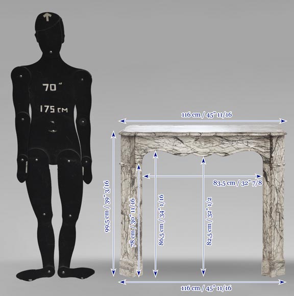 Louis XV style fireplace, Pompadour model, in blue flowered marble Louis XV style fireplace, Pompadour model, in blue flowered marble-9