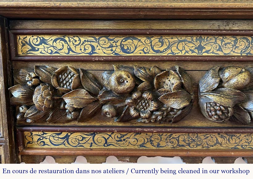 Wall-mounted fireplace with trumeau, carved and gilded wood, elements from the 18th and 19th centuries Wall-mounted fireplace with trumeau, carved and gilded wood, elements from the 18th and 19th centuries-2