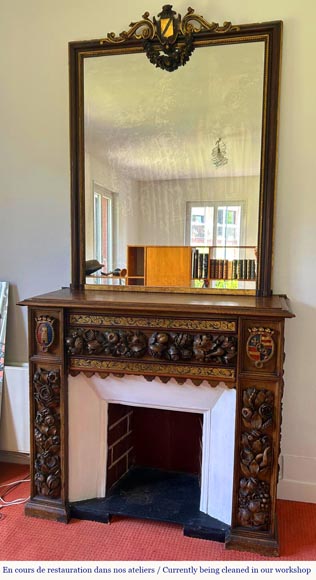 Wall-mounted fireplace with trumeau, carved and gilded wood, elements from the 18th and 19th centuries Wall-mounted fireplace with trumeau, carved and gilded wood, elements from the 18th and 19th centuries-5