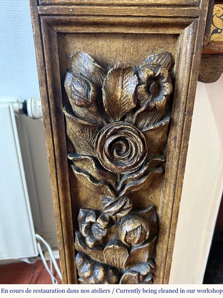 Wall-mounted fireplace with trumeau, carved and gilded wood, elements from the 18th and 19th centuries Wall-mounted fireplace with trumeau, carved and gilded wood, elements from the 18th and 19th centuries-6