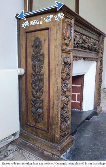 Wall-mounted fireplace with trumeau, carved and gilded wood, elements from the 18th and 19th centuries Wall-mounted fireplace with trumeau, carved and gilded wood, elements from the 18th and 19th centuries-7