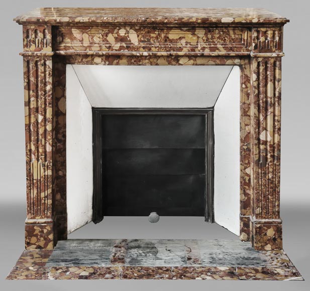 Louis XVI style fluted fireplace, in red Breccia d'Alep marble Louis XVI style fluted fireplace, in red Breccia d'Alep marble-0