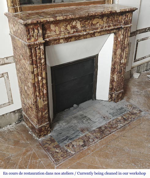 Louis XVI style fluted fireplace, in red Breccia d'Alep marble Louis XVI style fluted fireplace, in red Breccia d'Alep marble-2