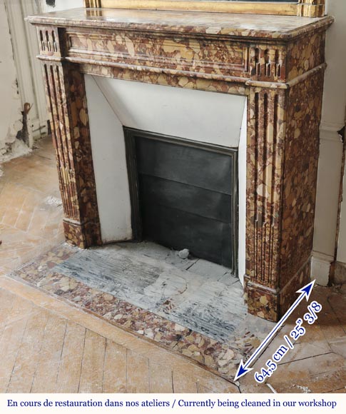 Louis XVI style fluted fireplace, in red Breccia d'Alep marble Louis XVI style fluted fireplace, in red Breccia d'Alep marble-4