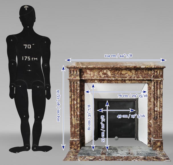 Louis XVI style fluted fireplace, in red Breccia d'Alep marble Louis XVI style fluted fireplace, in red Breccia d'Alep marble-8