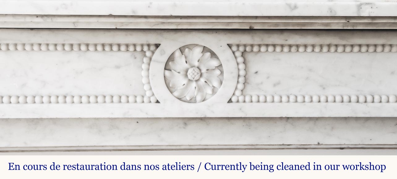 Louis XVI style fireplace with pearl decoration, in Carrara marble Louis XVI style fireplace with pearl decoration, in Carrara marble-1