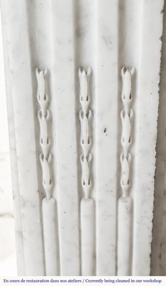 Louis XVI style fireplace with pearl decoration, in Carrara marble Louis XVI style fireplace with pearl decoration, in Carrara marble-4
