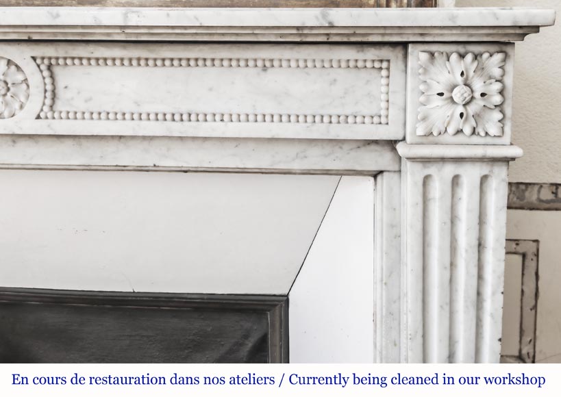 Louis XVI style fireplace with pearl decoration, in Carrara marble Louis XVI style fireplace with pearl decoration, in Carrara marble-7