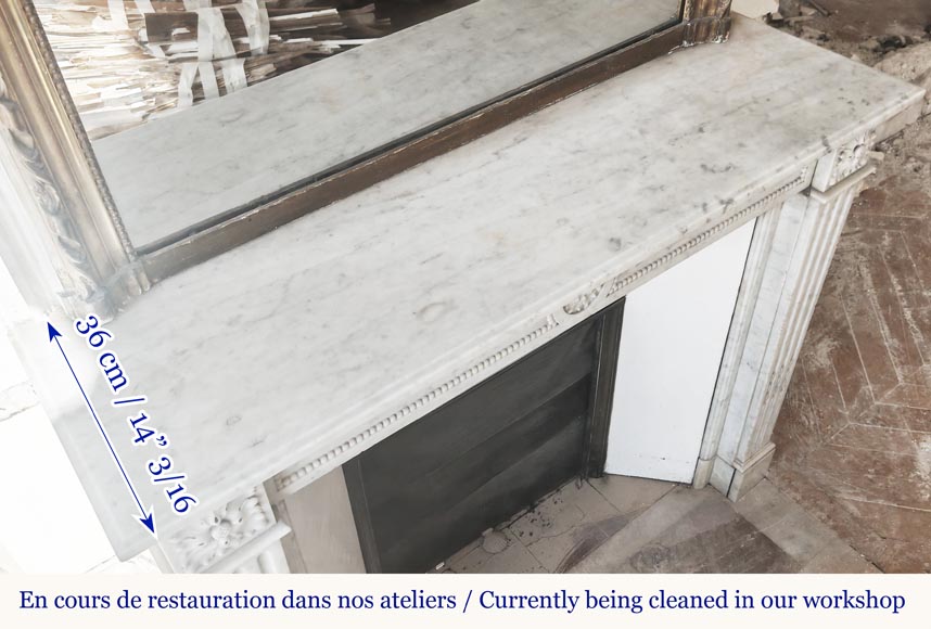 Louis XVI style fireplace with pearl decoration, in Carrara marble Louis XVI style fireplace with pearl decoration, in Carrara marble-9