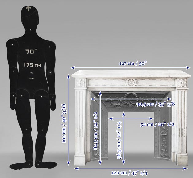 Louis XVI style fireplace with pearl decoration, in Carrara marble Louis XVI style fireplace with pearl decoration, in Carrara marble-10