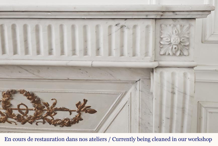 Louis XVI style fireplace in half-statuary marble, with rudenté decoration Louis XVI style fireplace in half-statuary marble, with rudenté decoration-6