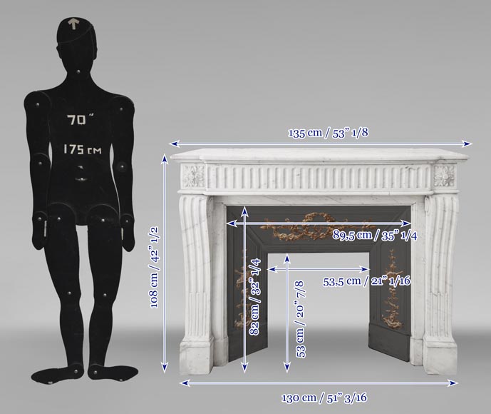 Louis XVI style fireplace in half-statuary marble, with rudenté decoration Louis XVI style fireplace in half-statuary marble, with rudenté decoration-10