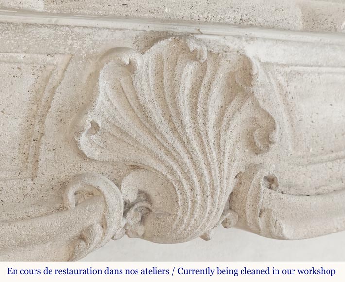 Louis XV style stone fireplace, decorated with a shell Louis XV style stone fireplace, decorated with a shell-2