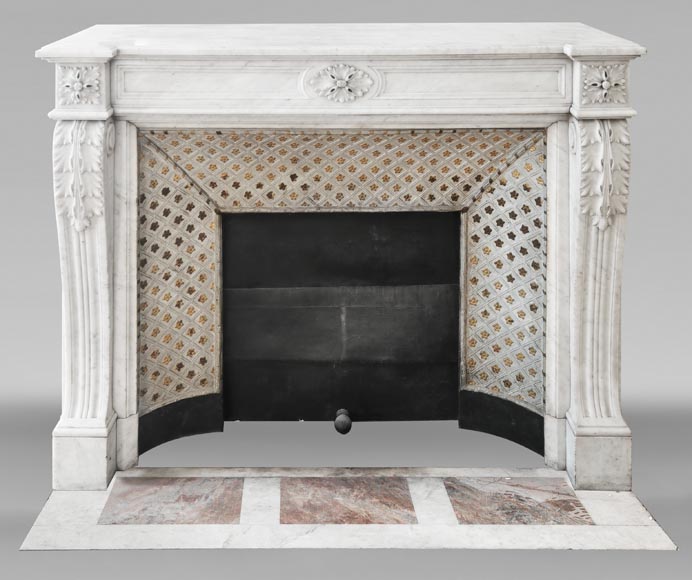 Louis XVI style fireplace in Carrara marble, decorated with acanthus leaves Louis XVI style fireplace in Carrara marble, decorated with acanthus leaves-0