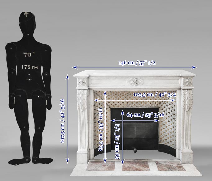 Louis XVI style fireplace in Carrara marble, decorated with acanthus leaves Louis XVI style fireplace in Carrara marble, decorated with acanthus leaves-11