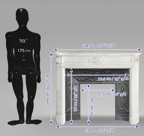 Louis XVI style fireplace in Carrara marble, with rounded corners Louis XVI style fireplace in Carrara marble, with rounded corners-11