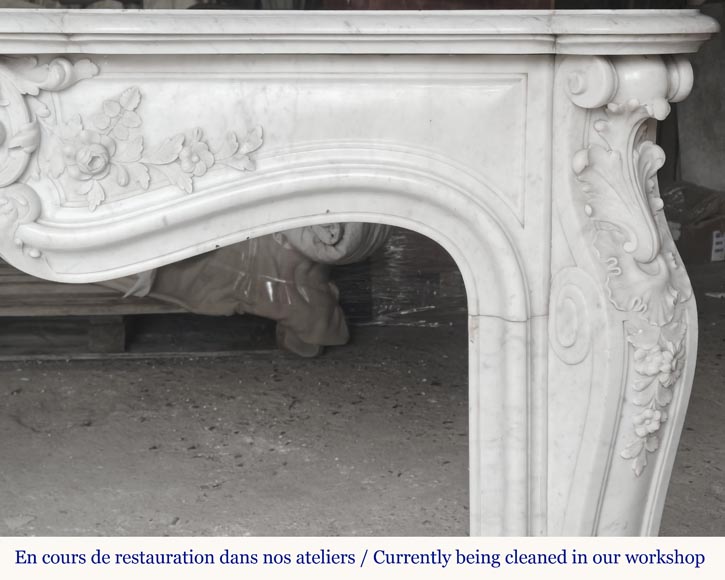 Louis XV style fireplace in Carrara marble richly carved with plant motifs Louis XV style fireplace in Carrara marble richly carved with plant motifs-11