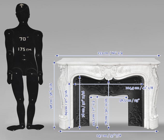 Louis XV style fireplace in Carrara marble richly carved with plant motifs Louis XV style fireplace in Carrara marble richly carved with plant motifs-15