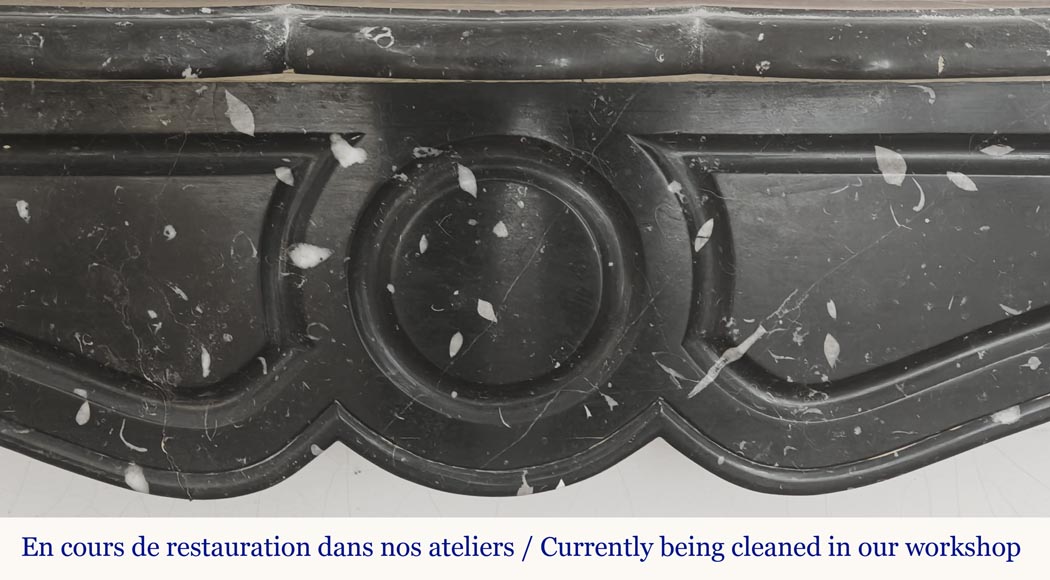 Louis XV style fireplace, Pompadour model, in speckled black marble Louis XV style fireplace, Pompadour model, in speckled black marble-1