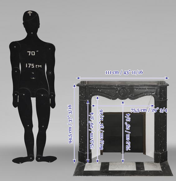 Louis XV style fireplace, Pompadour model, in speckled black marble Louis XV style fireplace, Pompadour model, in speckled black marble-10