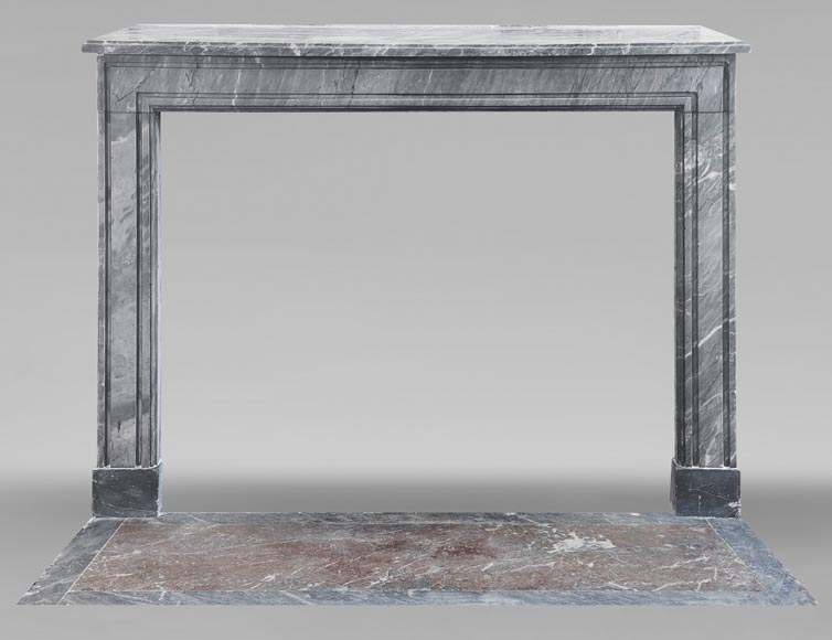 Louis XVI period fireplace in blue turquin marble, with molding decoration Louis XVI period fireplace in blue turquin marble, with molding decoration-0