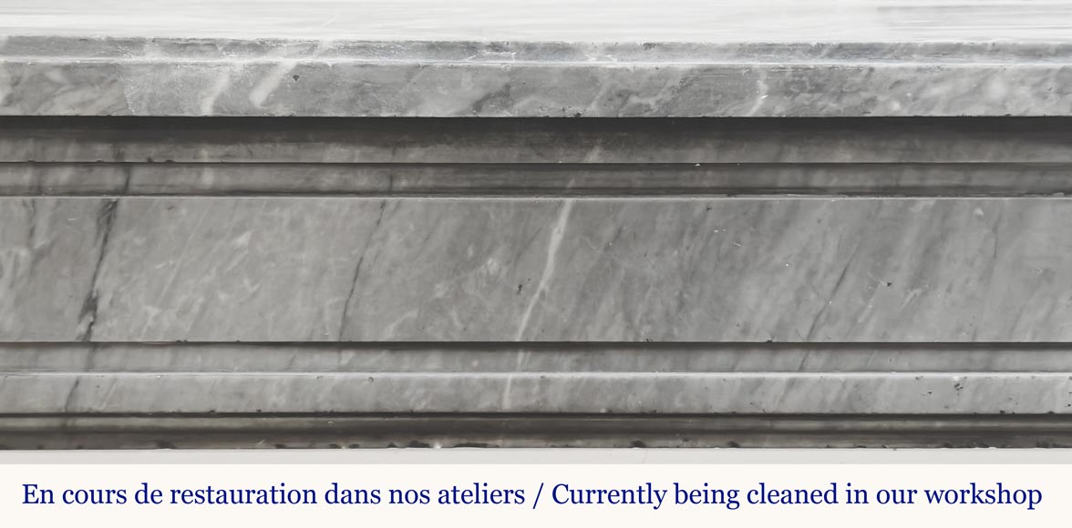 Louis XVI period fireplace in blue turquin marble, with molding decoration Louis XVI period fireplace in blue turquin marble, with molding decoration-1