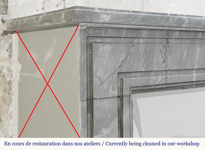 Louis XVI period fireplace in blue turquin marble, with molding decoration Louis XVI period fireplace in blue turquin marble, with molding decoration-3