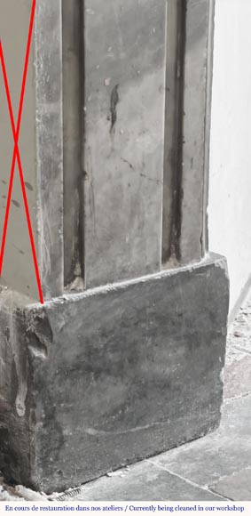 Louis XVI period fireplace in blue turquin marble, with molding decoration Louis XVI period fireplace in blue turquin marble, with molding decoration-4