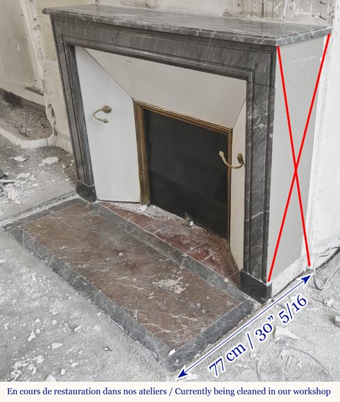 Louis XVI period fireplace in blue turquin marble, with molding decoration Louis XVI period fireplace in blue turquin marble, with molding decoration-5