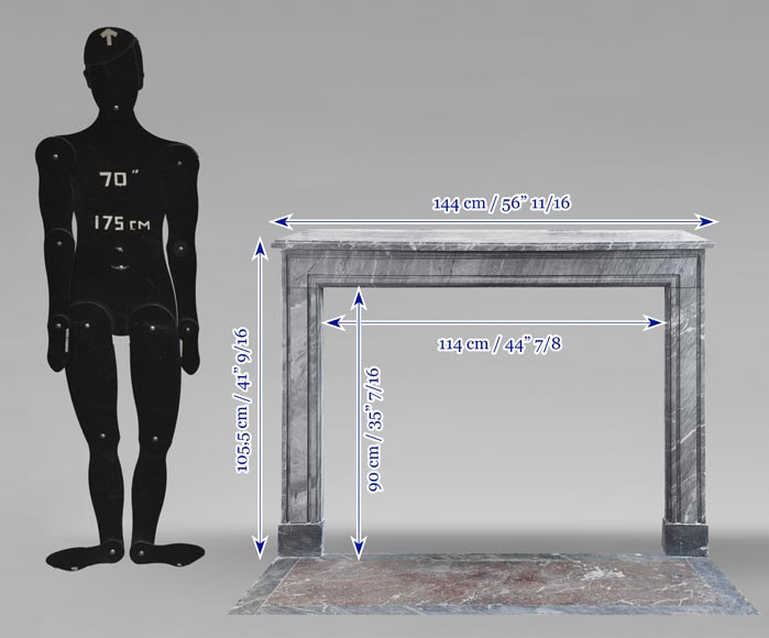 Louis XVI period fireplace in blue turquin marble, with molding decoration Louis XVI period fireplace in blue turquin marble, with molding decoration-10