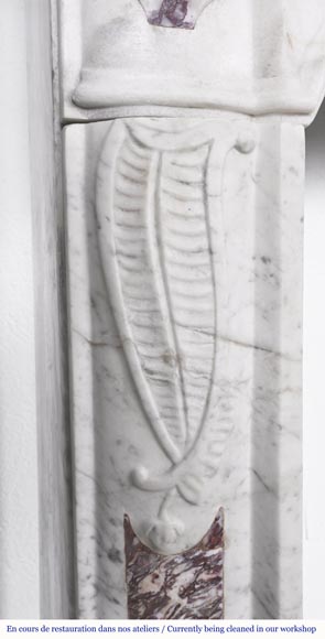 Provençal-style fireplace in veined Carrara marble and colored marble Provençal-style fireplace in veined Carrara marble and colored marble-5