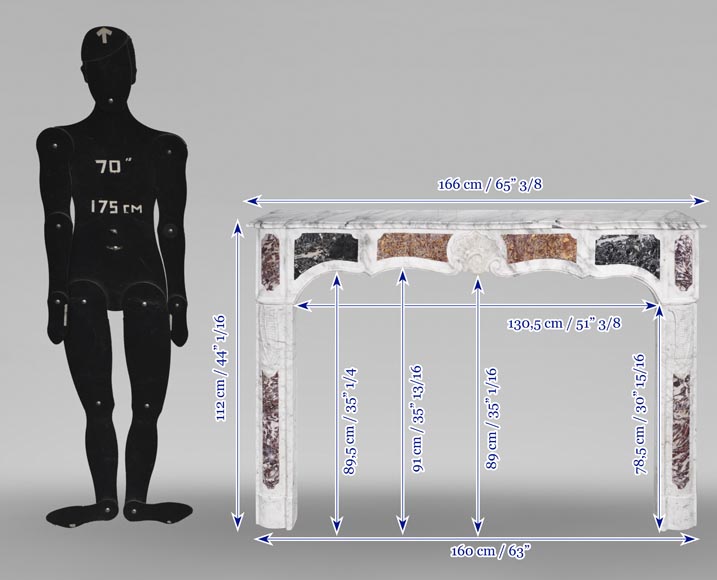 Provençal-style fireplace in veined Carrara marble and colored marble Provençal-style fireplace in veined Carrara marble and colored marble-11