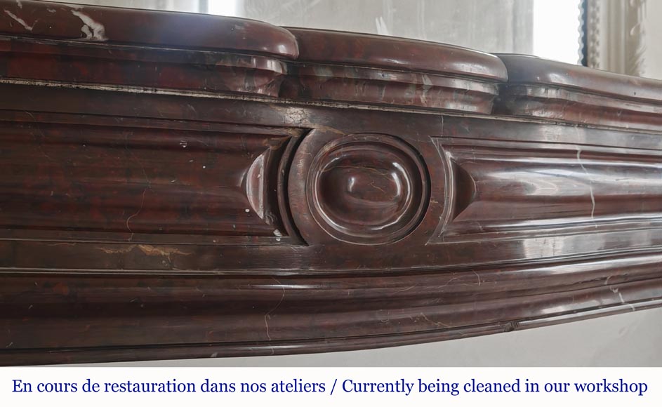 Louis XV style Pompadour model curved fireplace, in griotte marble Louis XV style Pompadour model curved fireplace, in griotte marble-2