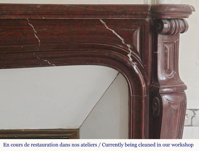 Louis XV style Pompadour model curved fireplace, in griotte marble Louis XV style Pompadour model curved fireplace, in griotte marble-7