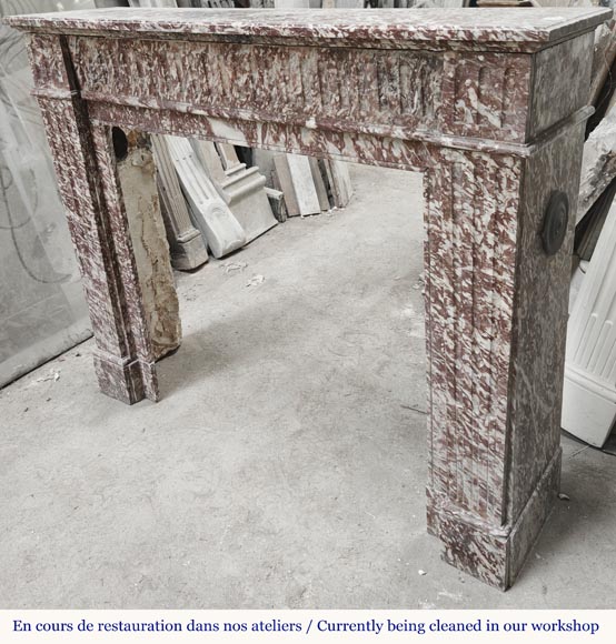 Louis XVI style fireplace decorated with fluting in pink marble Louis XVI style fireplace decorated with fluting in pink marble-5