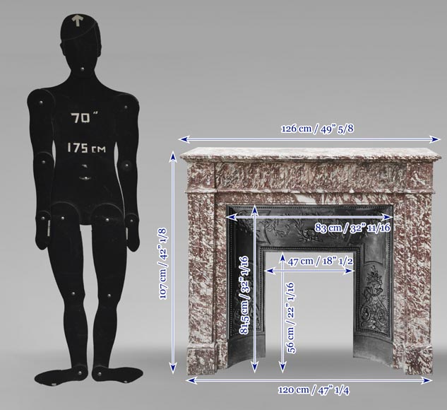 Louis XVI style fireplace decorated with fluting in pink marble Louis XVI style fireplace decorated with fluting in pink marble-9