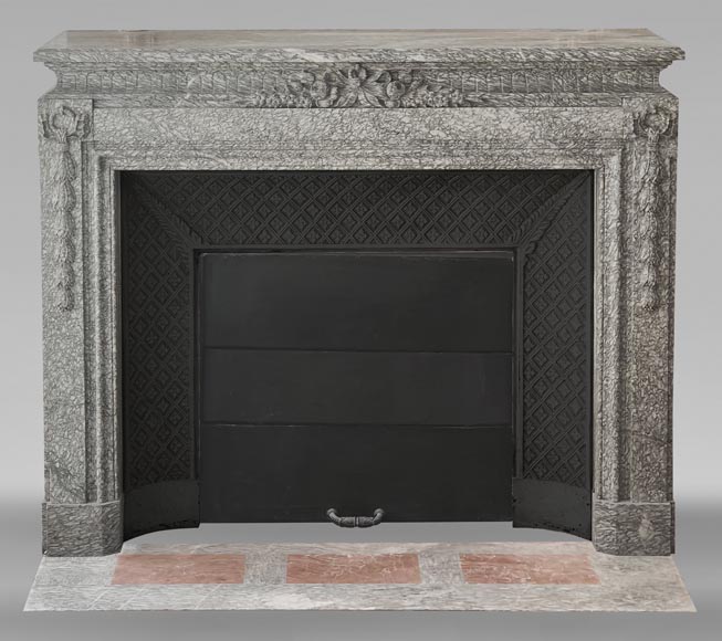 Napoleon III style fireplace with floral decoration, in green Estours marble Napoleon III style fireplace with floral decoration, in green Estours marble-0