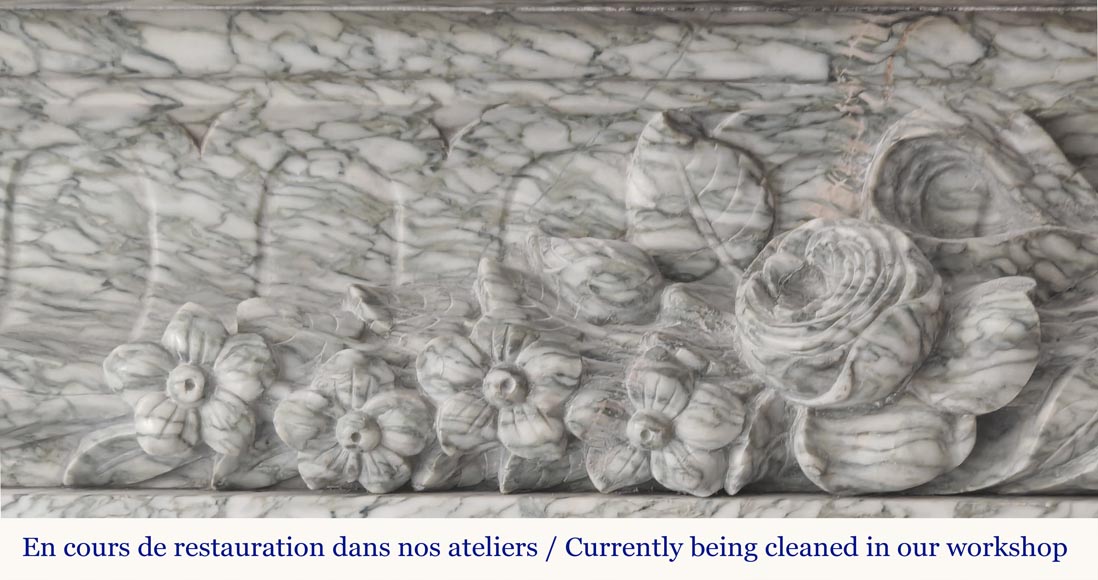 Napoleon III style fireplace with floral decoration, in green Estours marble Napoleon III style fireplace with floral decoration, in green Estours marble-2