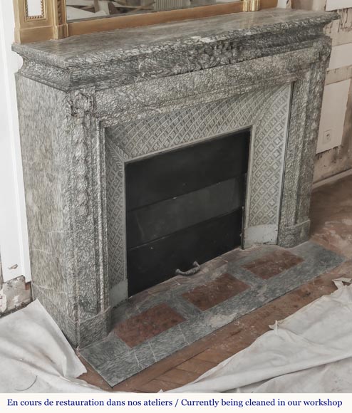 Napoleon III style fireplace with floral decoration, in green Estours marble Napoleon III style fireplace with floral decoration, in green Estours marble-3