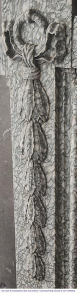 Napoleon III style fireplace with floral decoration, in green Estours marble Napoleon III style fireplace with floral decoration, in green Estours marble-5