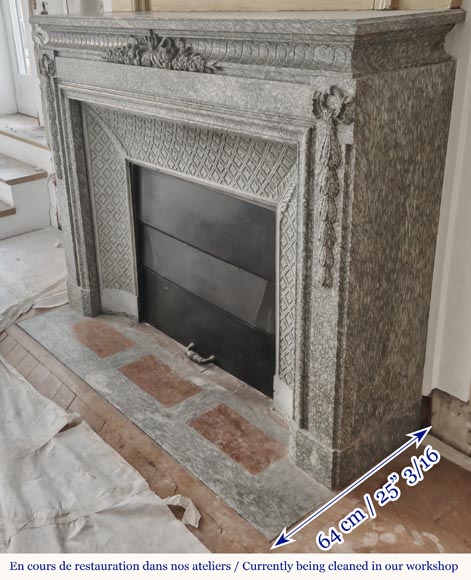 Napoleon III style fireplace with floral decoration, in green Estours marble Napoleon III style fireplace with floral decoration, in green Estours marble-7