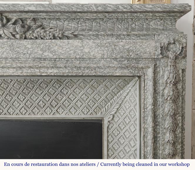 Napoleon III style fireplace with floral decoration, in green Estours marble Napoleon III style fireplace with floral decoration, in green Estours marble-8