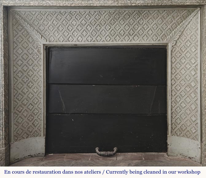 Napoleon III style fireplace with floral decoration, in green Estours marble Napoleon III style fireplace with floral decoration, in green Estours marble-10