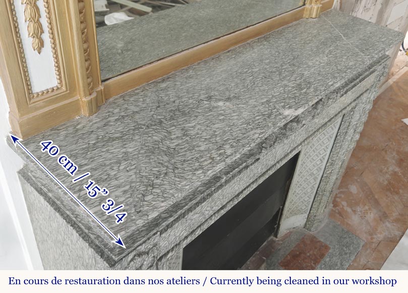 Napoleon III style fireplace with floral decoration, in green Estours marble Napoleon III style fireplace with floral decoration, in green Estours marble-12