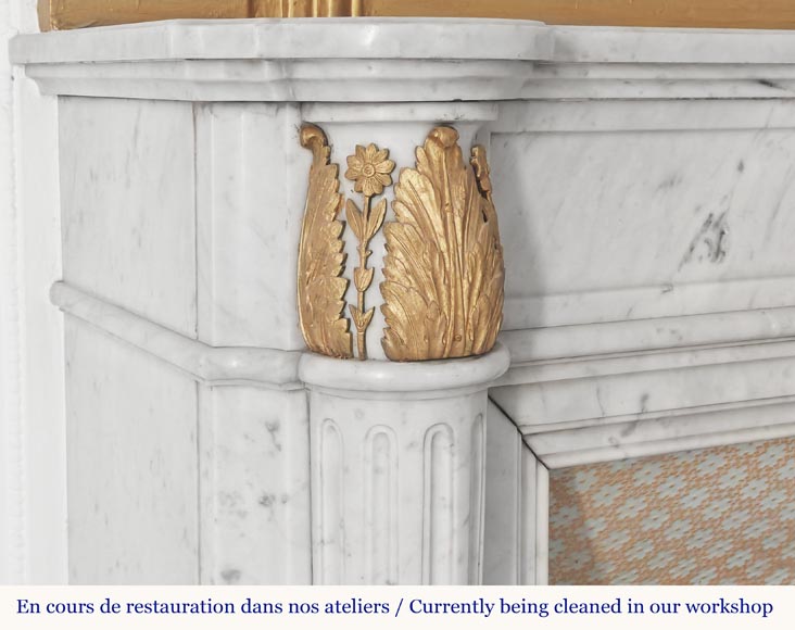 Louis XVI style fireplace with half-columns and bronze decorations, in Carrara marble Louis XVI style fireplace with half-columns and bronze decorations, in Carrara marble-5