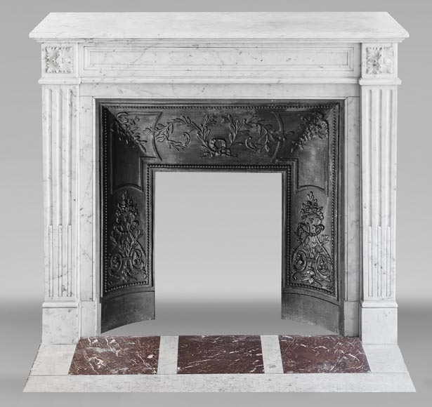 Louis XVI style fireplace with molded decoration, in Carrara marble Louis XVI style fireplace with molded decoration, in Carrara marble-0