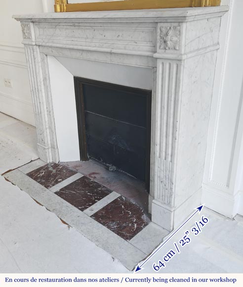 Louis XVI style fireplace with molded decoration, in Carrara marble Louis XVI style fireplace with molded decoration, in Carrara marble-5
