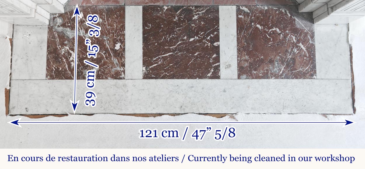 Louis XVI style fireplace with molded decoration, in Carrara marble Louis XVI style fireplace with molded decoration, in Carrara marble-8