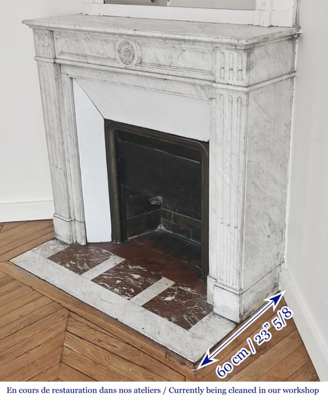 Louis XVI style fireplace adorned with a sunflower, in Carrara marble Louis XVI style fireplace adorned with a sunflower, in Carrara marble-5